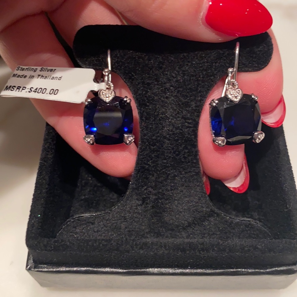 Silver and Dark Blue Judith Ripka Earrings